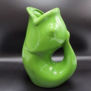 Gurglepot Fish Pitcher Moss Green 2006 Approximately 9.5" Tall Gurgle Pot EUC